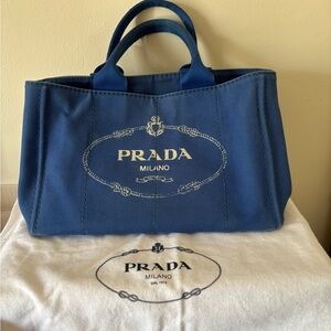 Prada Canapa blue denim tote